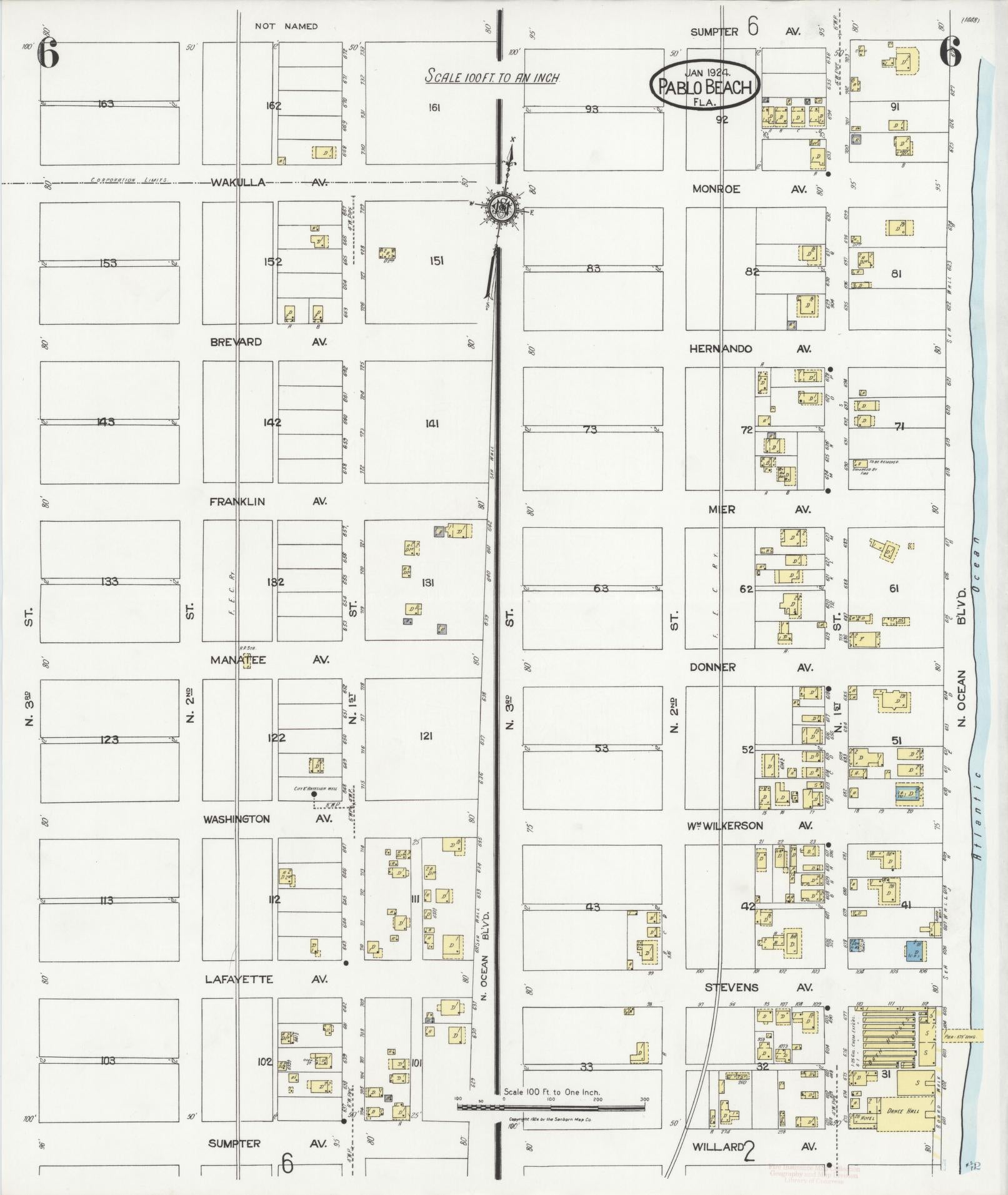 Sanborn Fire Insurance Map from Pablo Beach, Duval County, Florida (1924), Sheet #0006 - Complete Map Set gallery image, historic Sanborn map, vintage wall art, Florida Florida