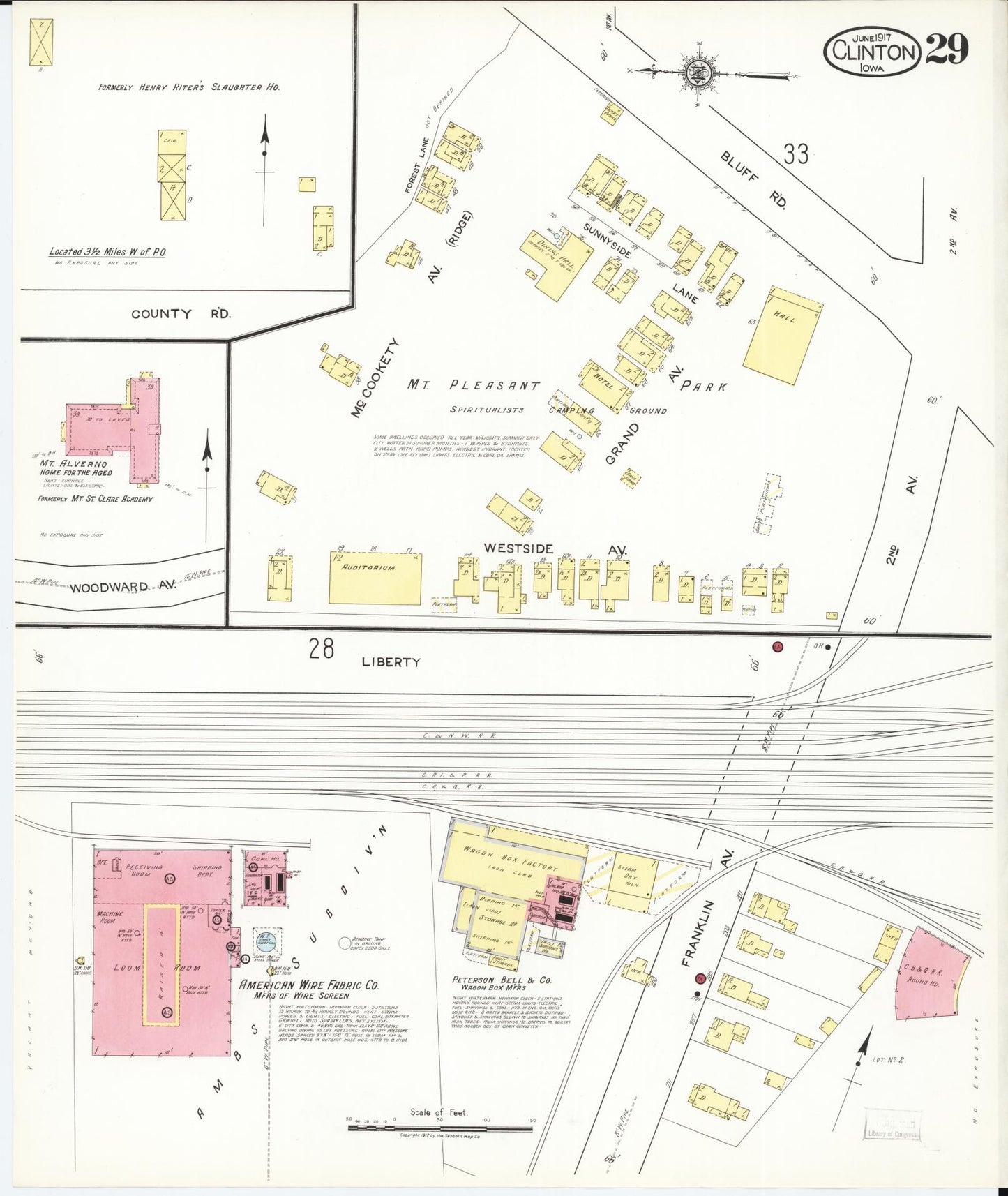 Sanborn Fire Insurance Map from Clinton, Clinton County, Iowa (1917), Sheet #0029 - Historic Sanborn Fire Insurance Map Print, vintage old map wall art