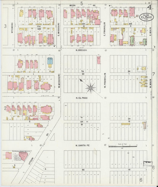Sanborn Fire Insurance Map from El Paso, El Paso County, Texas (1898), Sheet #0004 - Historic Sanborn Fire Insurance Map Print, vintage old map wall art, antique decor, genealogy gift, Texas Texas map