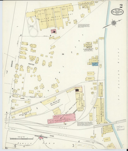 Sanborn Fire Insurance Map from Saint Joseph, Berrien County, Michigan (1913), Sheet #0002 - Historic Sanborn Fire Insurance Map Print, vintage old map wall art, antique decor, genealogy gift, Michigan Michigan map