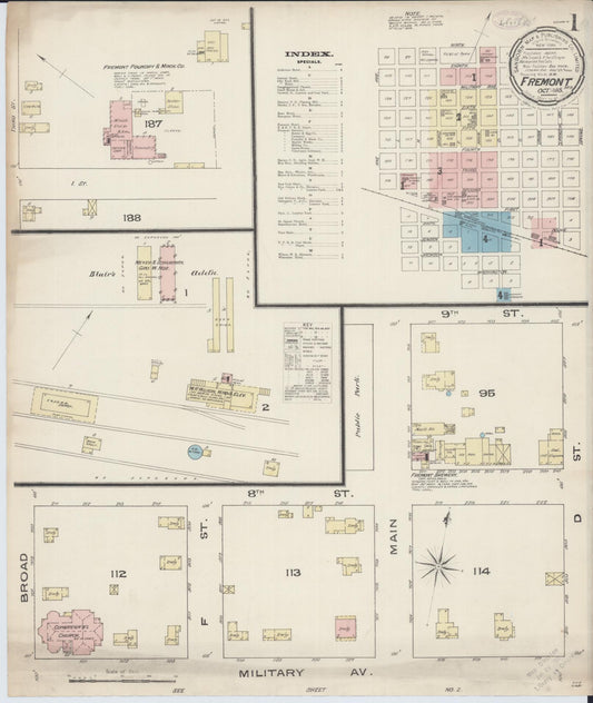 Sanborn Fire Insurance Map from Fremont, Dodge County, Nebraska. (1885) – Historic Sanborn Fire Insurance Map Print