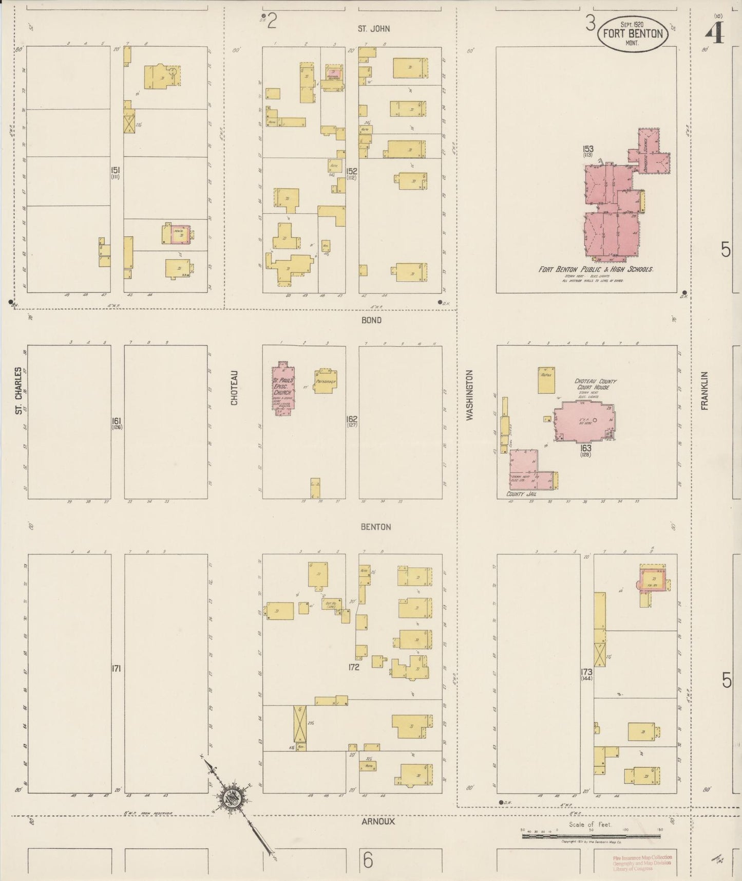Sanborn Fire Insurance Map from Fort Benton, Chouteau County, Montana (1920), Sheet #0004 - Historic Sanborn Fire Insurance Map Print, vintage old map wall art, antique decor, genealogy gift, Montana Montana map