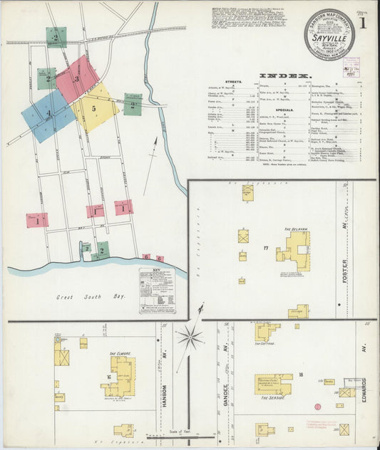 Sanborn Fire Insurance Map from Sayville, Suffolk County, New York (1902), Sheet #0001 - Historic Sanborn Fire Insurance Map Print, vintage old map wall art, antique decor, genealogy gift, New York New York map