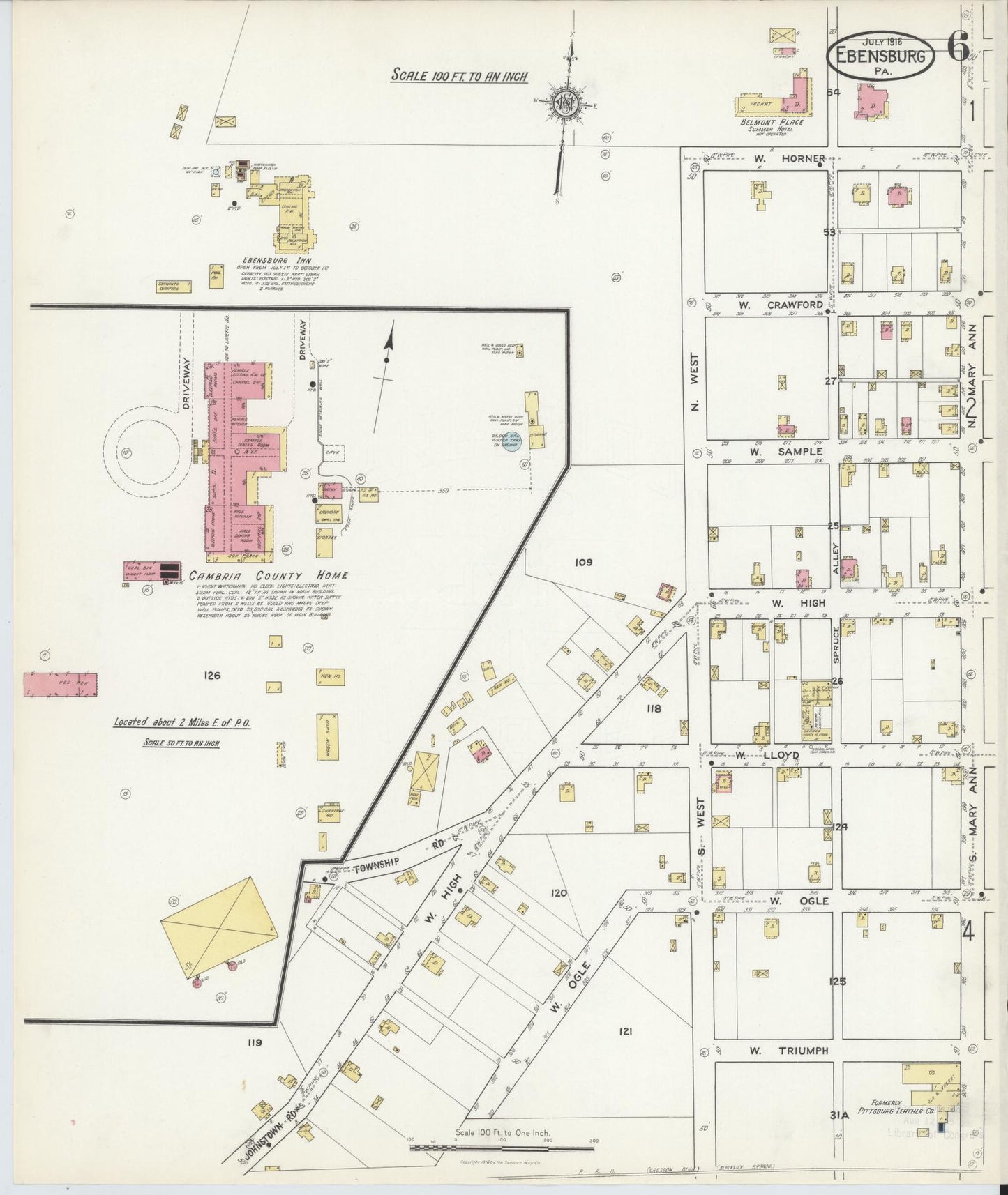 Sanborn Fire Insurance Map from Ebensburg, Cambria County, Pennsylvania (1916), Sheet #0006 - Historic Sanborn Fire Insurance Map Print, vintage old map wall art, antique decor, genealogy gift, Pennsylvania Pennsylvania map