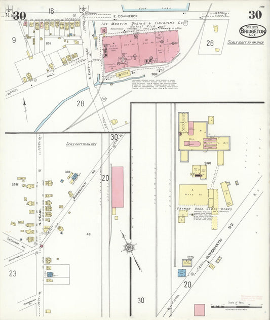 Sanborn Fire Insurance Map from Bridgeton, Cumberland County, New Jersey (1923), Sheet #0030 - Historic Sanborn Fire Insurance Map Print, vintage old map wall art, antique decor, genealogy gift, New Jersey New Jersey map