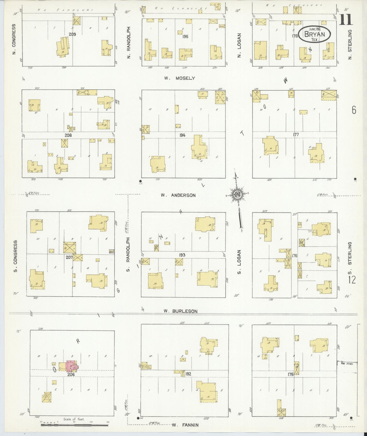 Sanborn Fire Insurance Map from Bryan, Brazos County, Texas (1912), Sheet #0011 - Complete Map Set gallery image, historic Sanborn map, vintage wall art, Texas Texas