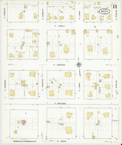 Sanborn Fire Insurance Map from Bryan, Brazos County, Texas (1912), Sheet #0011 - Complete Map Set gallery image, historic Sanborn map, vintage wall art, Texas Texas