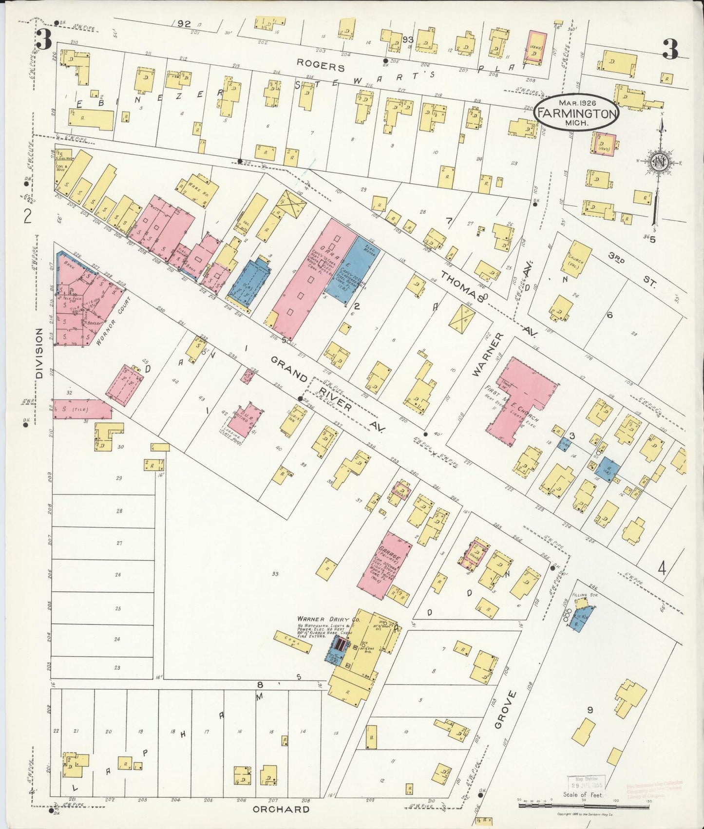 Sanborn Fire Insurance Map from Farmington, Oakland County, Michigan (1926), Sheet #0003 - Historic Sanborn Fire Insurance Map Print, vintage old map wall art, antique decor, genealogy gift, Michigan Michigan map