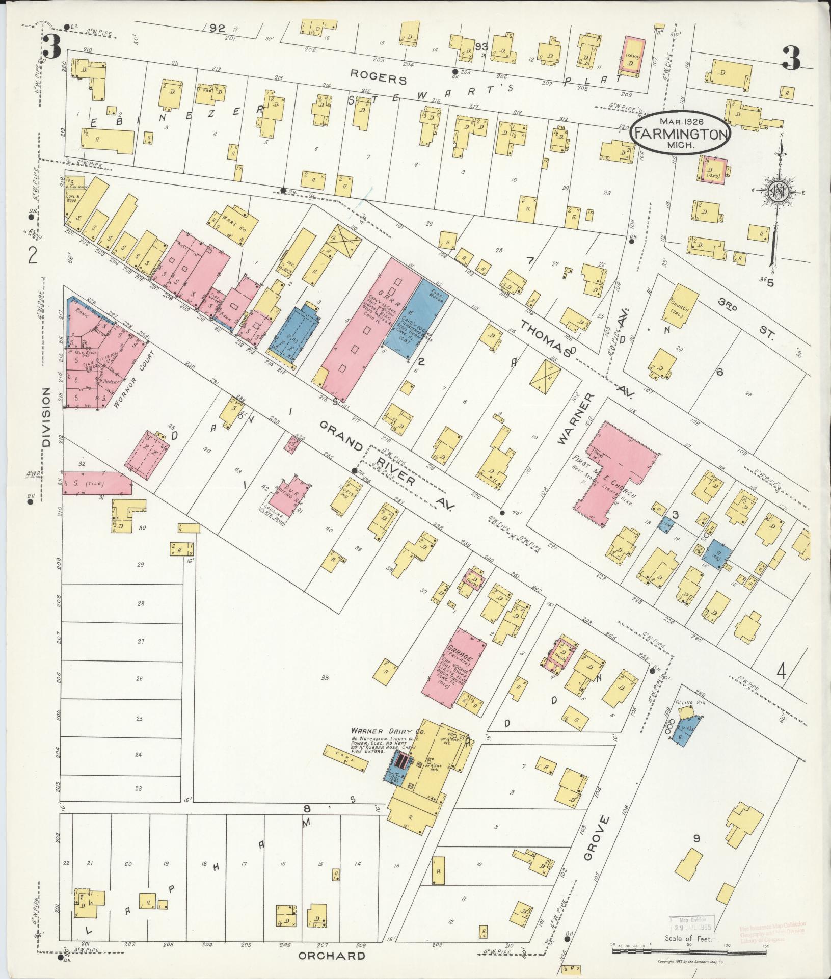 Sanborn Fire Insurance Map from Farmington, Oakland County, Michigan (1926), Sheet #0003 - Historic Sanborn Fire Insurance Map Print, vintage old map wall art, antique decor, genealogy gift, Michigan Michigan map