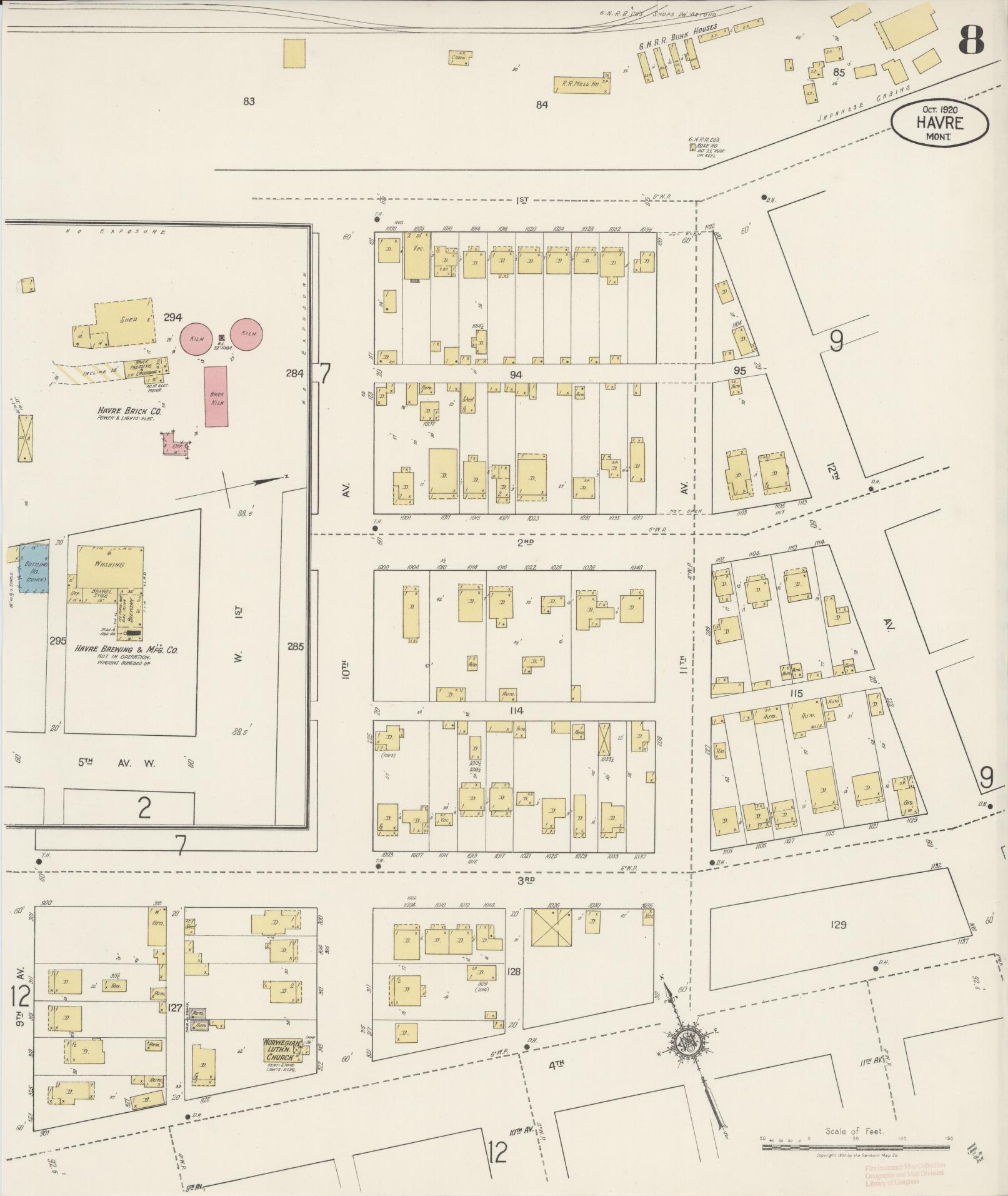 Sanborn Fire Insurance Map from Havre, Hill County, Montana (1920), Sheet #0008 - Complete Map Set gallery image, historic Sanborn map, vintage wall art, Montana Montana