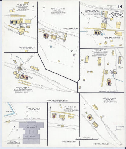 Sanborn Fire Insurance Map from Flat River, Saint Francois County, Missouri (1908), Sheet #0014 - Complete Map Set gallery image, historic Sanborn map, vintage wall art, Missouri Missouri