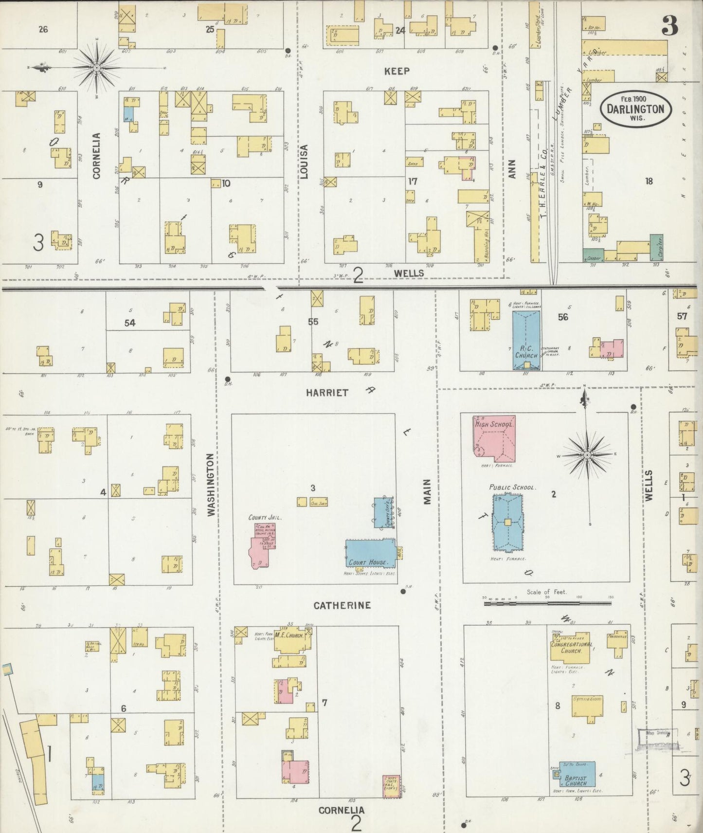 Sanborn Fire Insurance Map from Darlington, Lafayette County, Wisconsin (1900), Sheet #0003 - Complete Map Set gallery image, historic Sanborn map, vintage wall art, Wisconsin Wisconsin