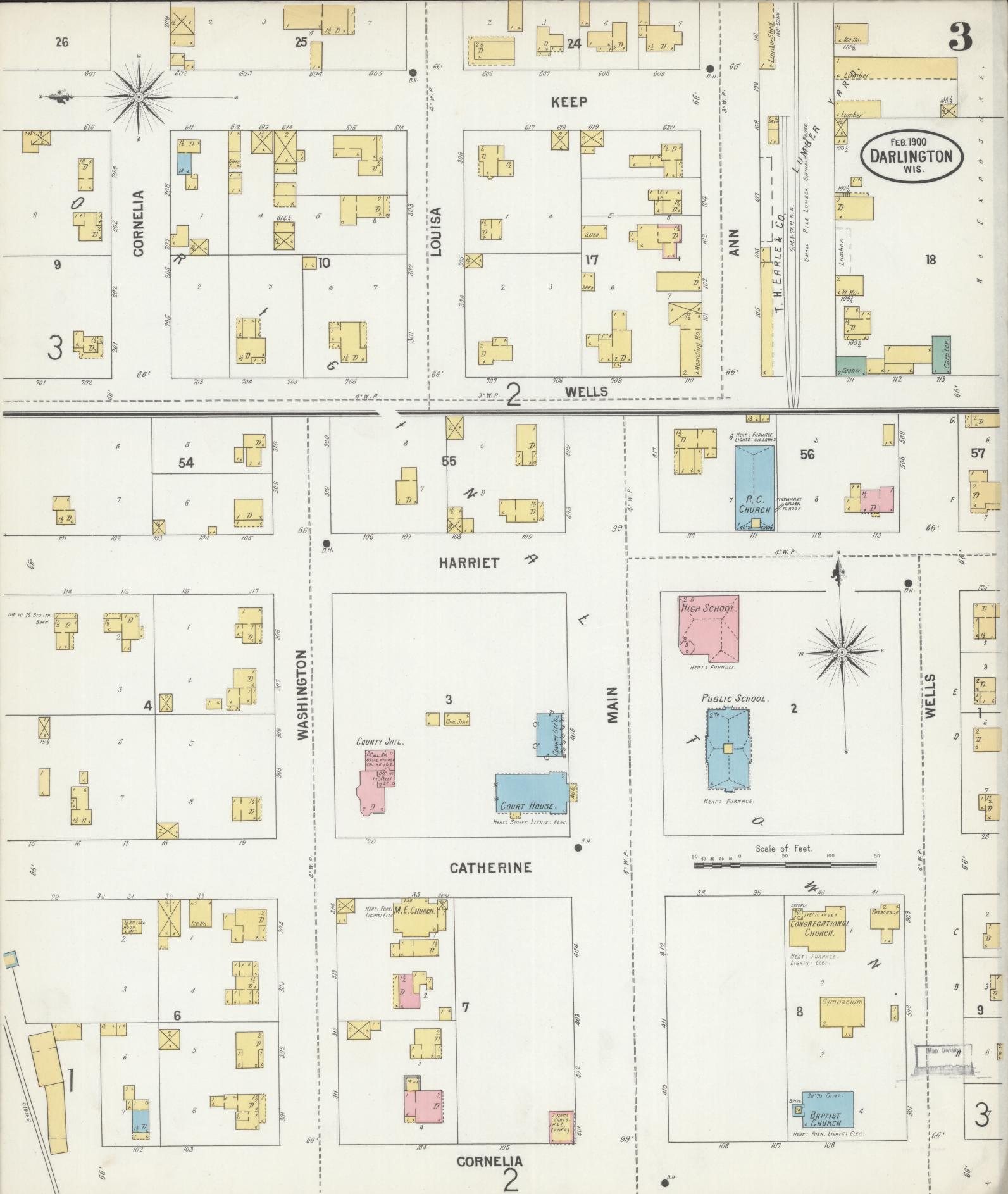 Sanborn Fire Insurance Map from Darlington, Lafayette County, Wisconsin (1900), Sheet #0003 - Complete Map Set gallery image, historic Sanborn map, vintage wall art, Wisconsin Wisconsin