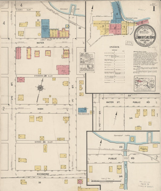 Sanborn Fire Insurance Map from Conneaut Lake Borough, Crawford County, Pennsylvania (1922), Sheet #0001 - Historic Sanborn Fire Insurance Map Print, vintage old map wall art, antique decor, genealogy gift, Pennsylvania Pennsylvania map