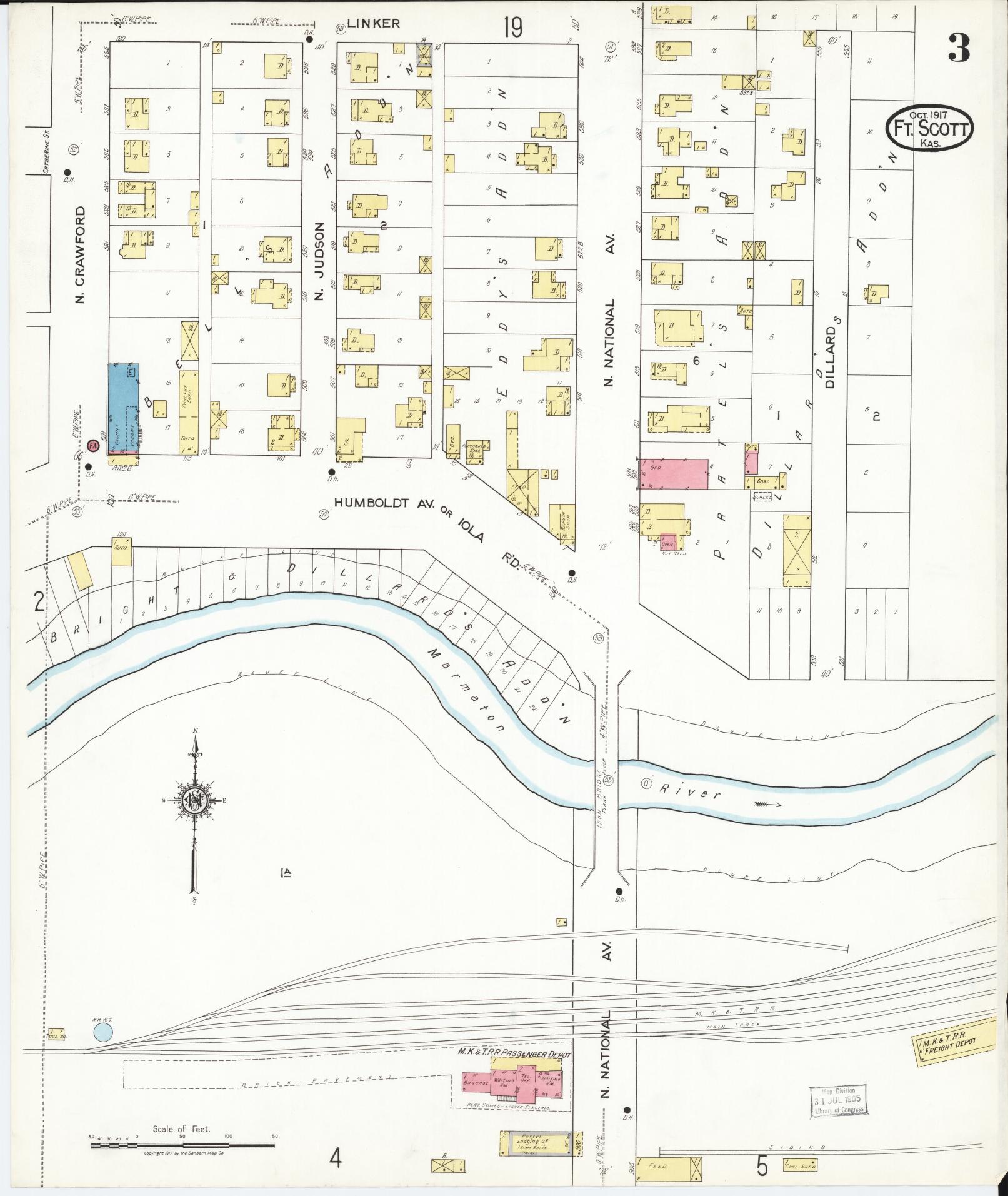 Sanborn Fire Insurance Map from Fort Scott, Bourbon County, Kansas (1917), Sheet #0003 - Historic Sanborn Fire Insurance Map Print, vintage old map wall art, antique decor, genealogy gift, Kansas Kansas map