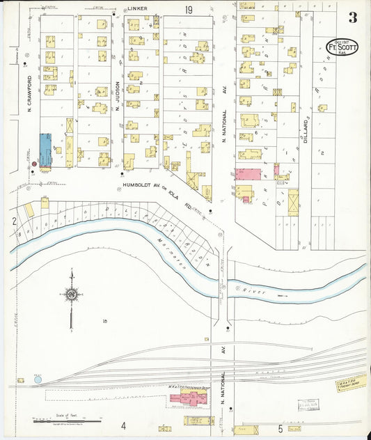 Sanborn Fire Insurance Map from Fort Scott, Bourbon County, Kansas (1917), Sheet #0003 - Historic Sanborn Fire Insurance Map Print, vintage old map wall art, antique decor, genealogy gift, Kansas Kansas map
