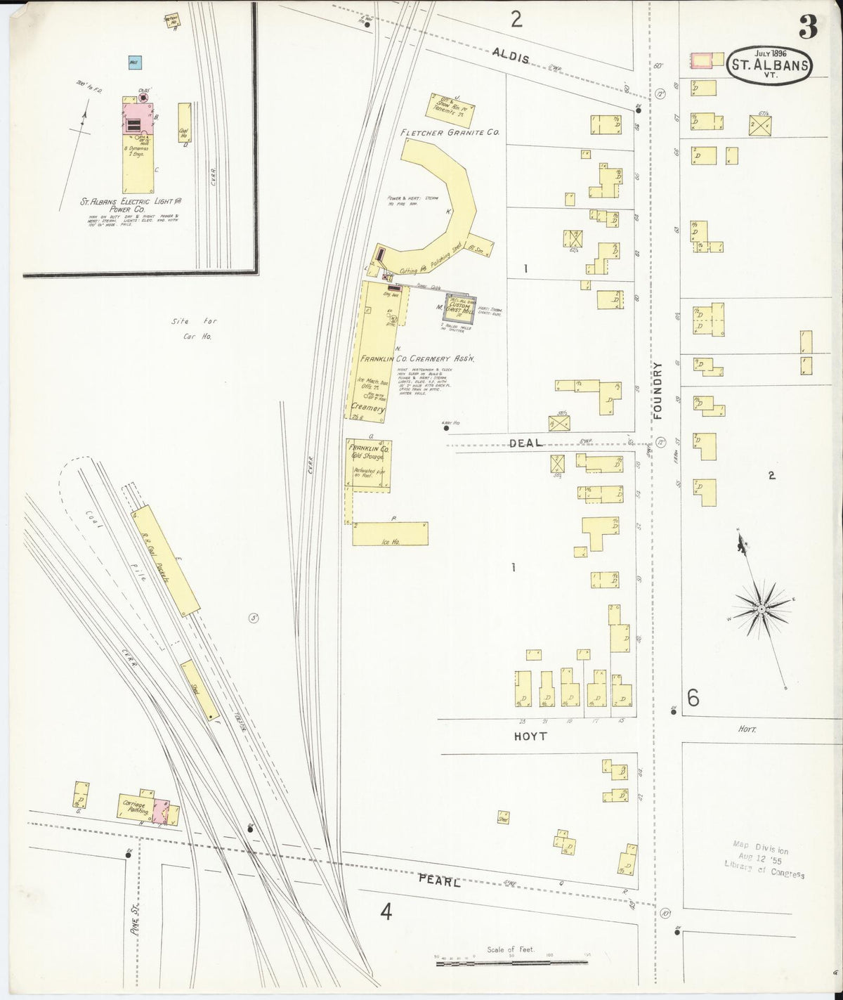 Sanborn Fire Insurance Map from Saint Albans, Franklin County, Vermont (1896), Sheet #0003 - Complete Map Set gallery image, historic Sanborn map, vintage wall art, Vermont Vermont