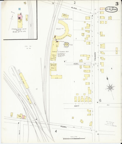 Sanborn Fire Insurance Map from Saint Albans, Franklin County, Vermont (1896), Sheet #0003 - Complete Map Set gallery image, historic Sanborn map, vintage wall art, Vermont Vermont