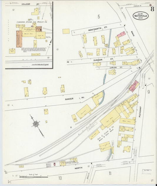 Sanborn Fire Insurance Map from Waterville, Kennebec County, Maine (1911), Sheet #0008 - Historic Sanborn Fire Insurance Map Print, vintage old map wall art, antique decor, genealogy gift, Maine Maine map