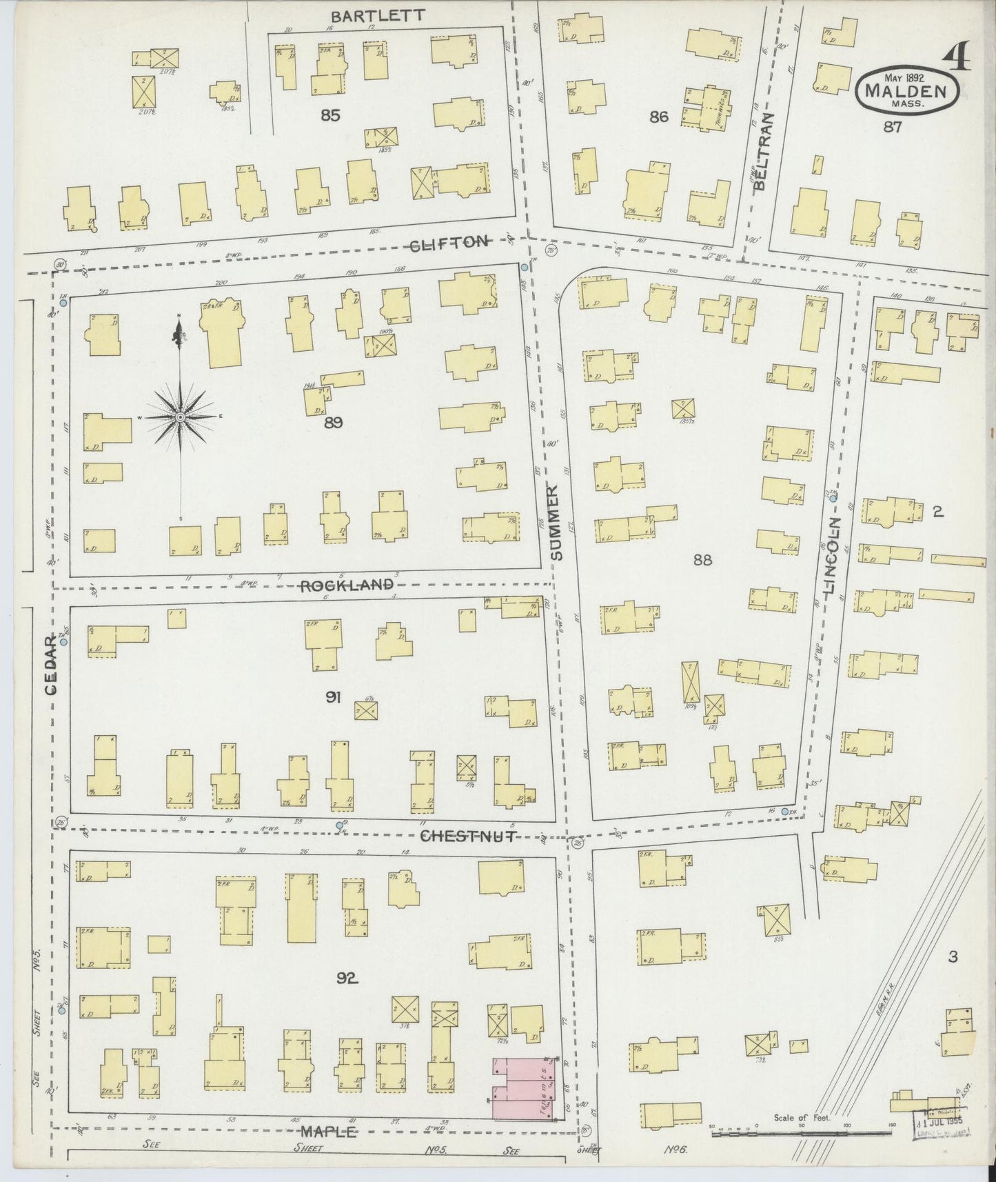 Sanborn Fire Insurance Map from Malden, Middlesex County, Massachusetts (1892), Sheet #0004 - Complete Map Set gallery image, historic Sanborn map, vintage wall art, Massachusetts Massachusetts