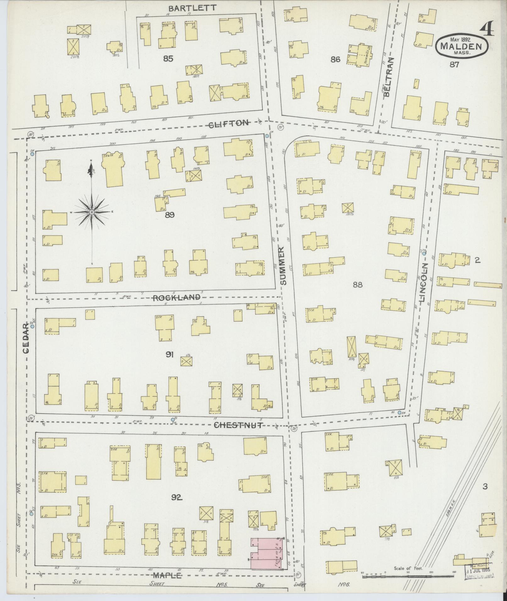 Sanborn Fire Insurance Map from Malden, Middlesex County, Massachusetts (1892), Sheet #0004 - Complete Map Set gallery image, historic Sanborn map, vintage wall art, Massachusetts Massachusetts