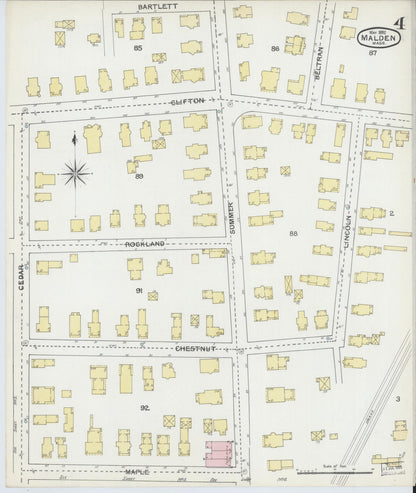 Sanborn Fire Insurance Map from Malden, Middlesex County, Massachusetts (1892), Sheet #0004 - Complete Map Set gallery image, historic Sanborn map, vintage wall art, Massachusetts Massachusetts