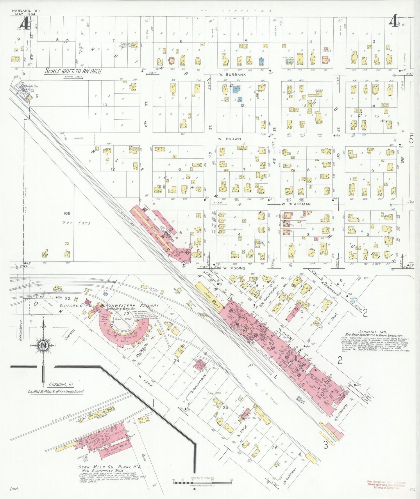 Sanborn Fire Insurance Map from Harvard, McHenry County, Illinois (1934), Sheet #0004 - Historic Sanborn Fire Insurance Map Print, vintage old map wall art, antique decor, genealogy gift, Illinois Illinois map