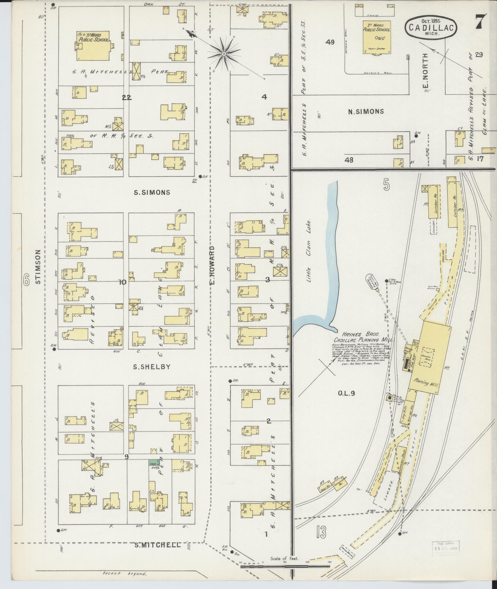 Sanborn Fire Insurance Map from Cadillac, Wexford County, Michigan (1895), Sheet #0007 - Complete Map Set gallery image, historic Sanborn map, vintage wall art, Michigan Michigan