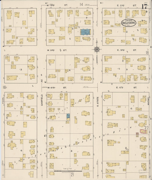 Sanborn Fire Insurance Map from Belvidere, Boone County, Illinois (1922), Sheet #0017 - Historic Sanborn Fire Insurance Map Print, vintage old map wall art, antique decor, genealogy gift, Illinois Illinois map