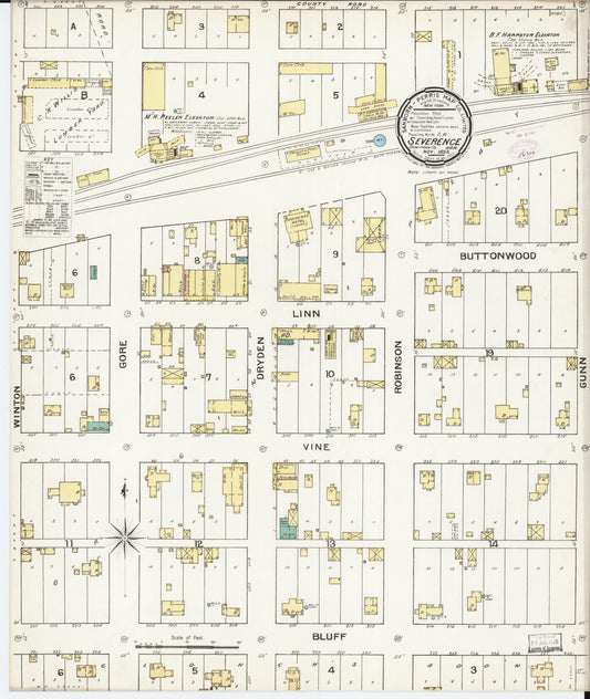 Sanborn Fire Insurance Map from Severance, Doniphan County, Kansas (1893), Sheet #0001 - Historic Sanborn Fire Insurance Map Print, vintage old map wall art, antique decor, genealogy gift, Kansas Kansas map