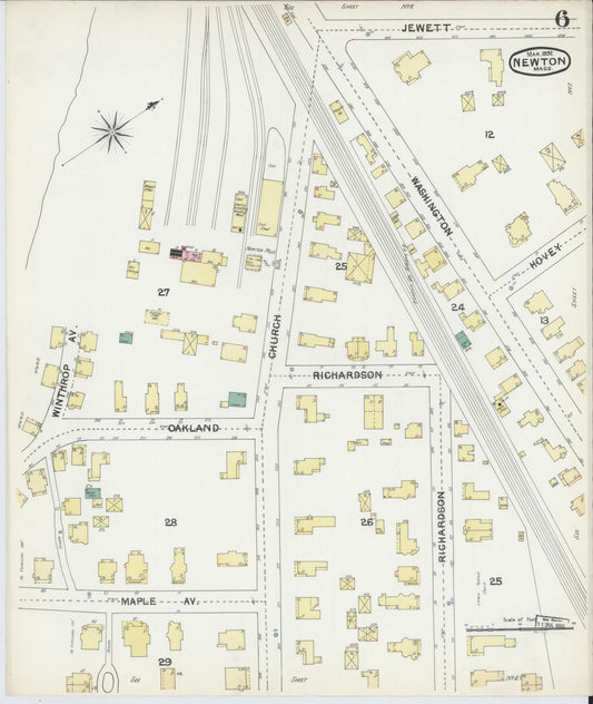 Sanborn Fire Insurance Map from Newton, Middlesex County, Massachusetts (1892), Sheet #0006 - Historic Sanborn Fire Insurance Map Print, vintage old map wall art, antique decor, genealogy gift, Massachusetts Massachusetts map