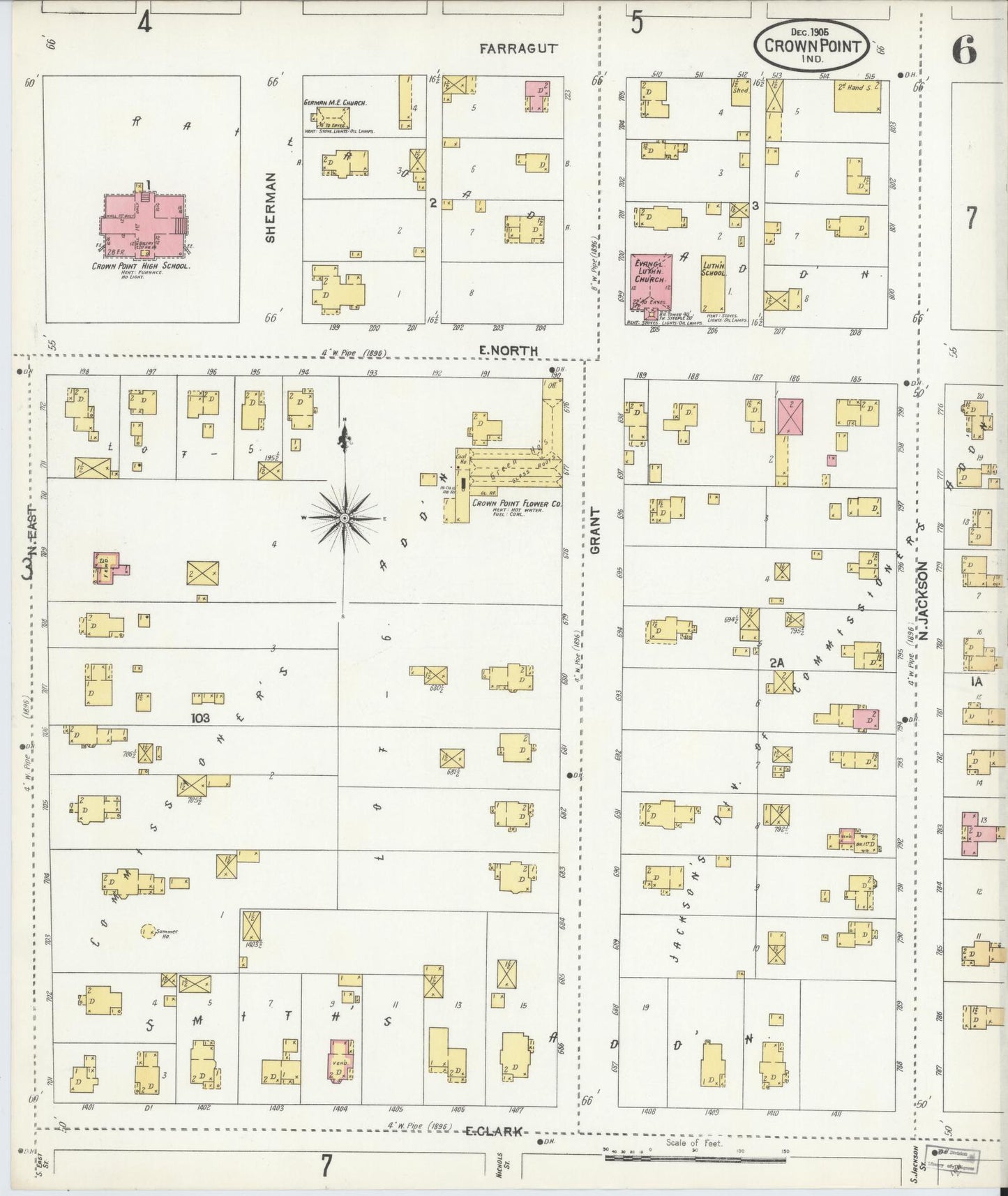 Sanborn Fire Insurance Map from Crown Point, Lake County, Indiana (1905), Sheet #0006 - Complete Map Set gallery image, historic Sanborn map, vintage wall art, Indiana Indiana