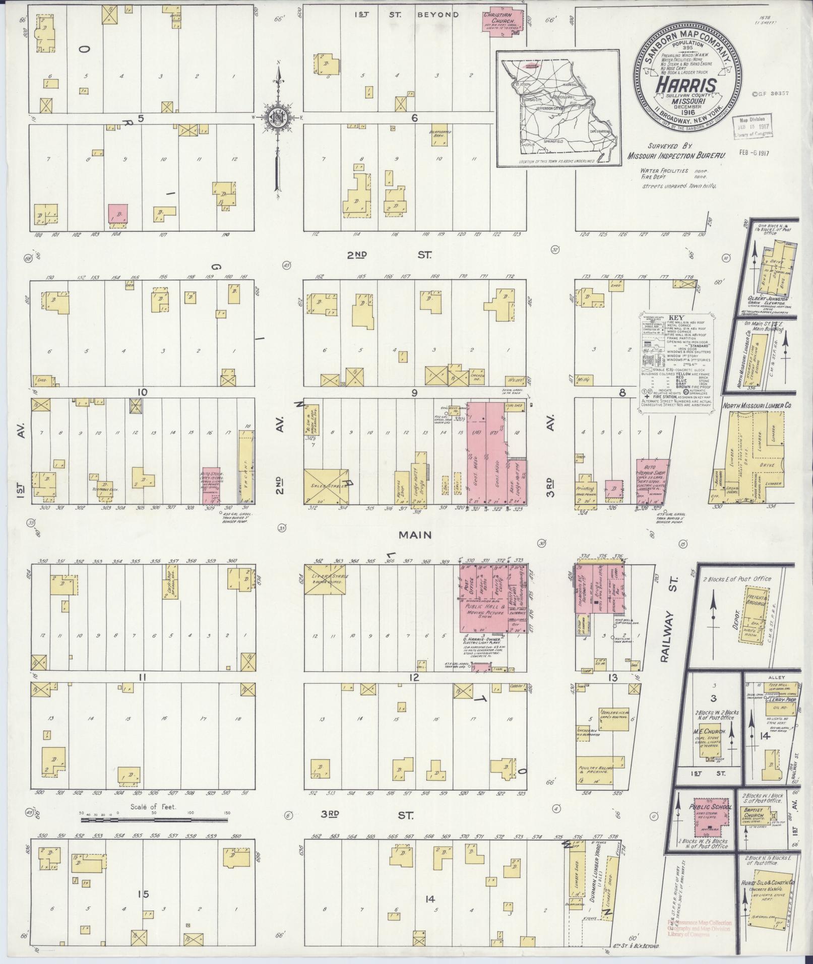 Sanborn Fire Insurance Map from Harris, Sullivan County, Missouri (1916), Sheet #0001 - Historic Sanborn Fire Insurance Map Print, vintage old map wall art, antique decor, genealogy gift, Missouri Missouri map