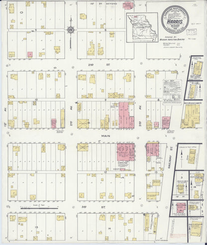 Sanborn Fire Insurance Map from Harris, Sullivan County, Missouri (1916), Sheet #0001 - Historic Sanborn Fire Insurance Map Print, vintage old map wall art, antique decor, genealogy gift, Missouri Missouri map