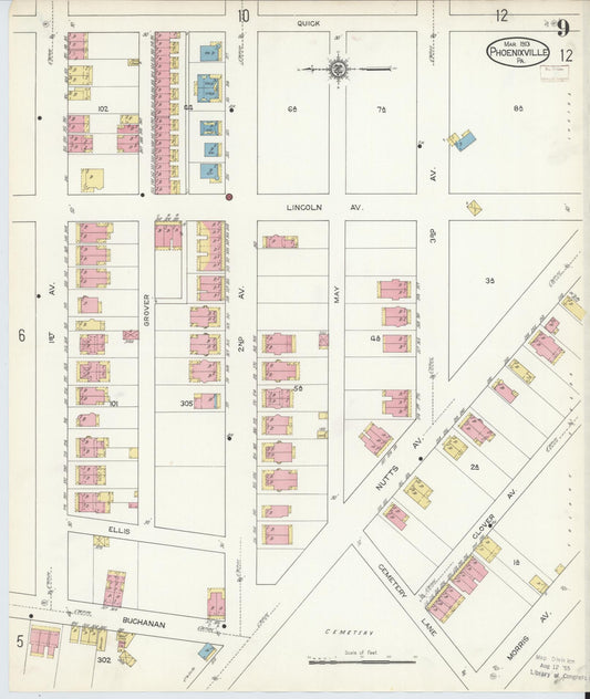 Sanborn Fire Insurance Map from Phoenixville, Chester County, Pennsylvania (1913), Sheet #0009 - Historic Sanborn Fire Insurance Map Print, vintage old map wall art, antique decor, genealogy gift, Pennsylvania Pennsylvania map