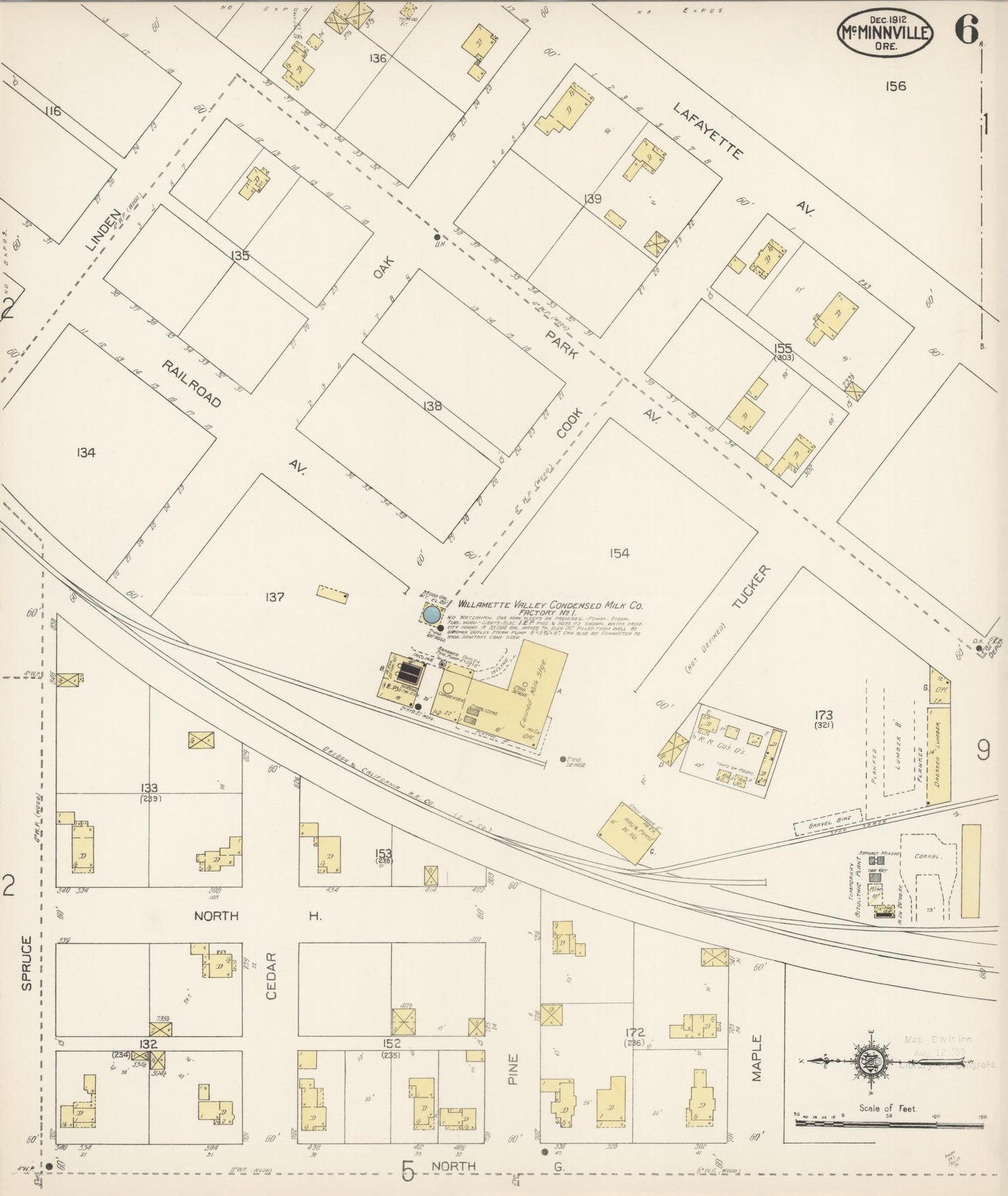 Sanborn Fire Insurance Map from McMinnville, Yamhill County, Oregon (1912), Sheet #0006 - Complete Map Set gallery image, historic Sanborn map, vintage wall art, Oregon Oregon