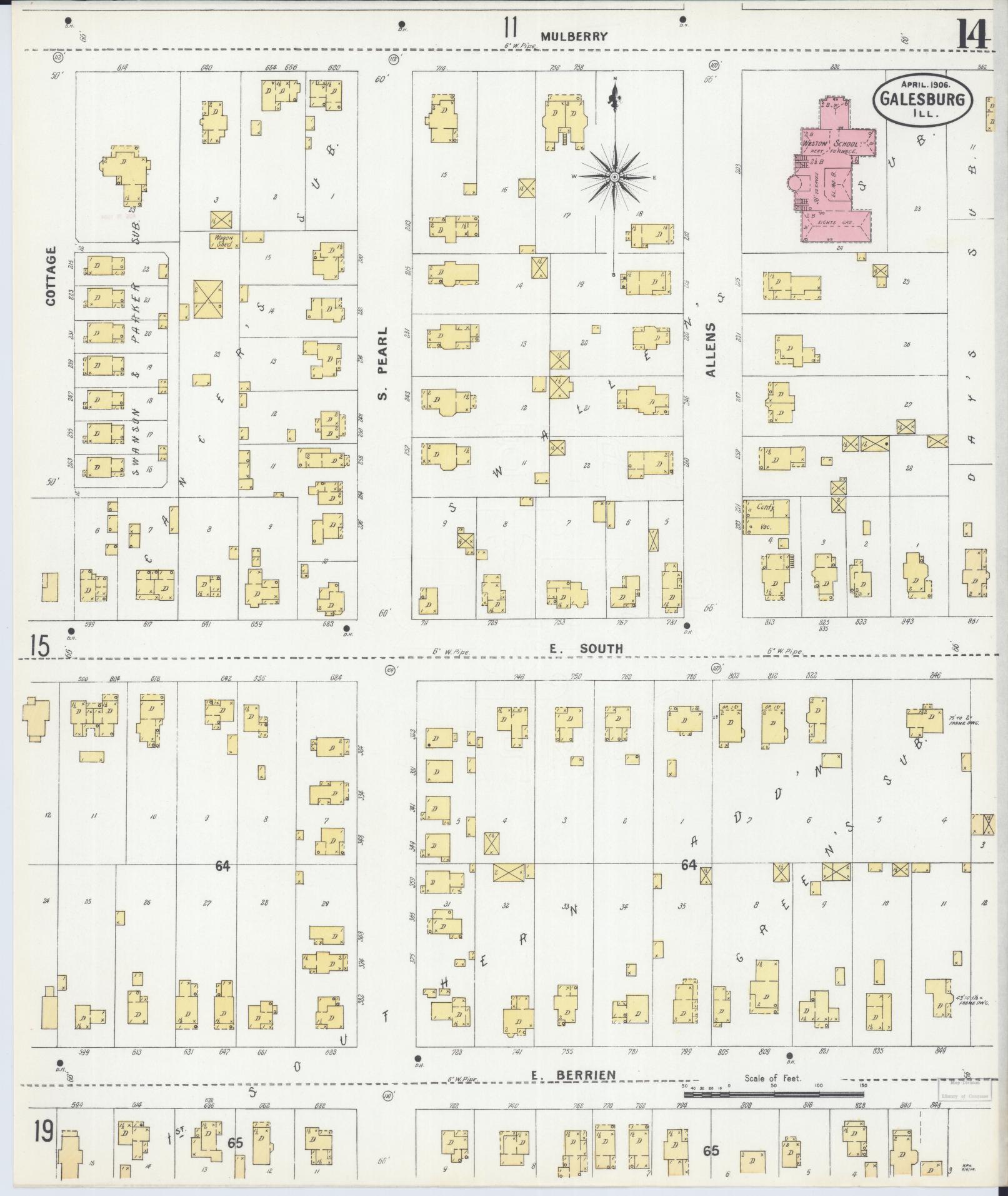 Sanborn Fire Insurance Map from Galesburg, Knox County, Illinois (1906), Sheet #0014 - Historic Sanborn Fire Insurance Map Print, vintage old map wall art, antique decor, genealogy gift, Illinois Illinois map