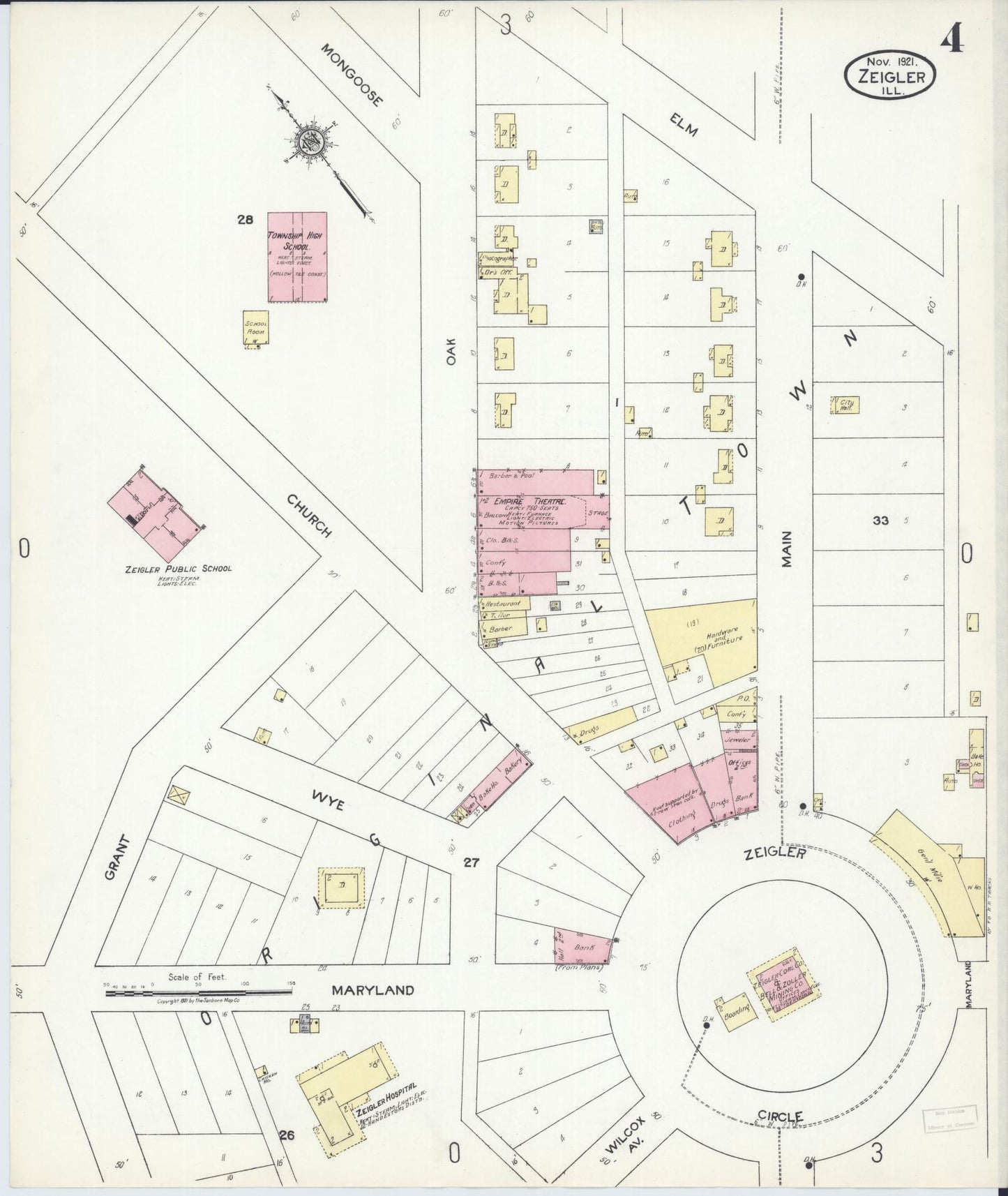 Sanborn Fire Insurance Map from Zeigler, Franklin County, Illinois (1921), Sheet #0004 - Complete Map Set gallery image, historic Sanborn map, vintage wall art, Illinois Illinois