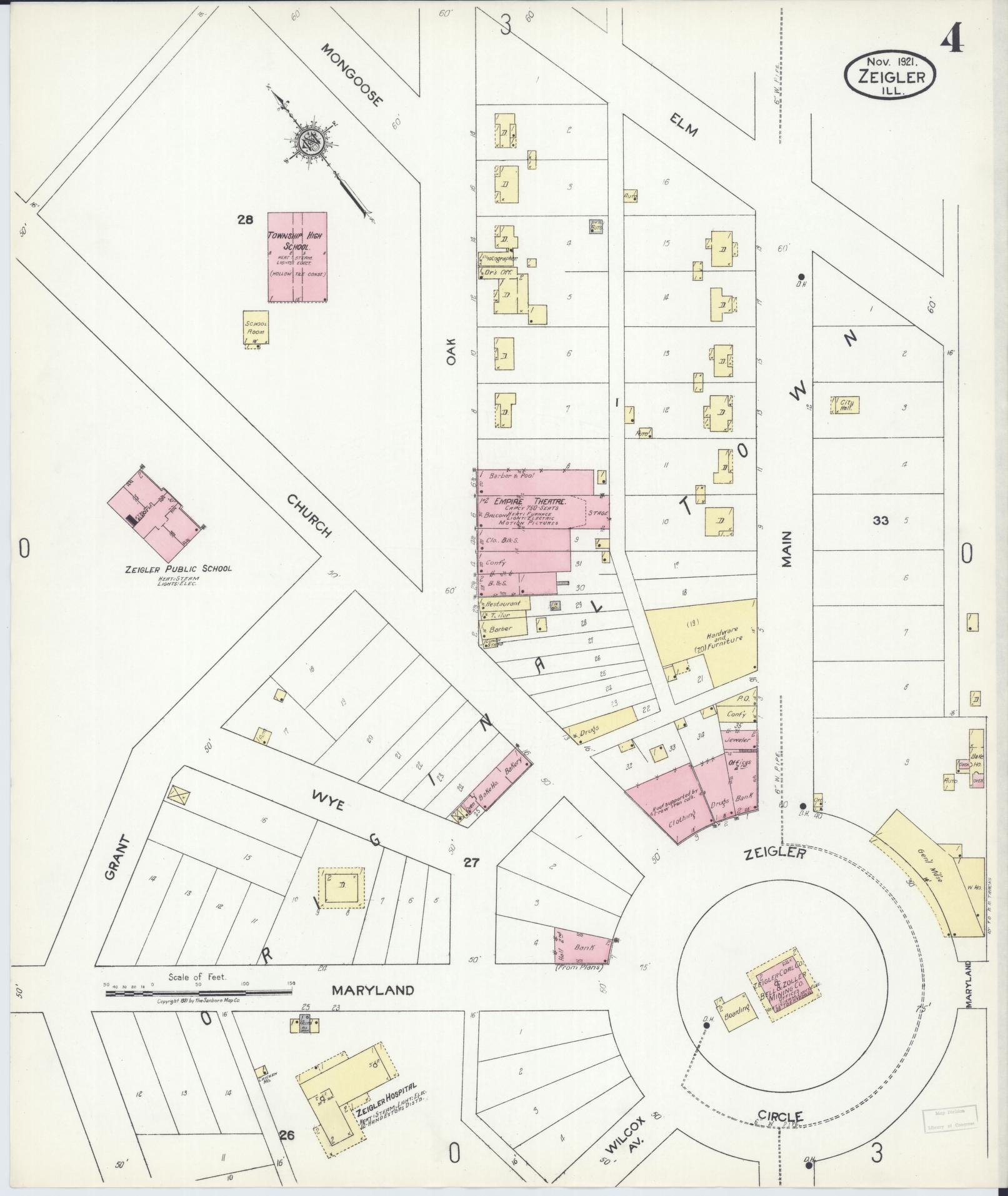 Sanborn Fire Insurance Map from Zeigler, Franklin County, Illinois (1921), Sheet #0004 - Complete Map Set gallery image, historic Sanborn map, vintage wall art, Illinois Illinois