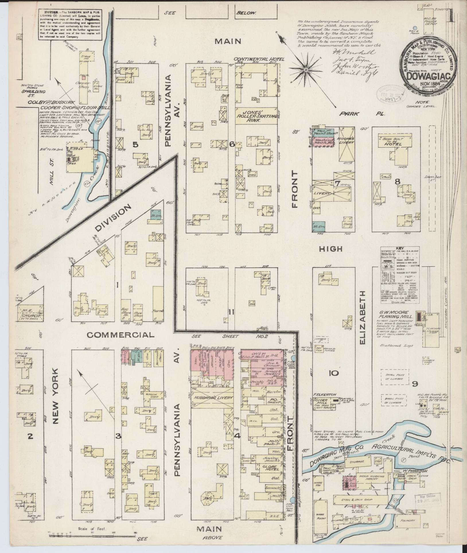 Sanborn Fire Insurance Map from Dowagiac, Cass County, Michigan (1884), Sheet #0001 - Complete Map Set gallery image, historic Sanborn map, vintage wall art, Michigan Michigan