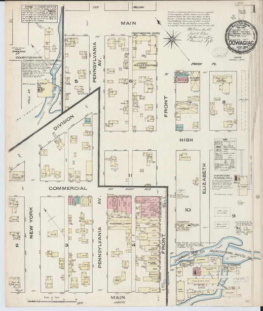 Sanborn Fire Insurance Map from Dowagiac, Cass County, Michigan (1884), Sheet #0001 - Complete Map Set gallery image, historic Sanborn map, vintage wall art, Michigan Michigan