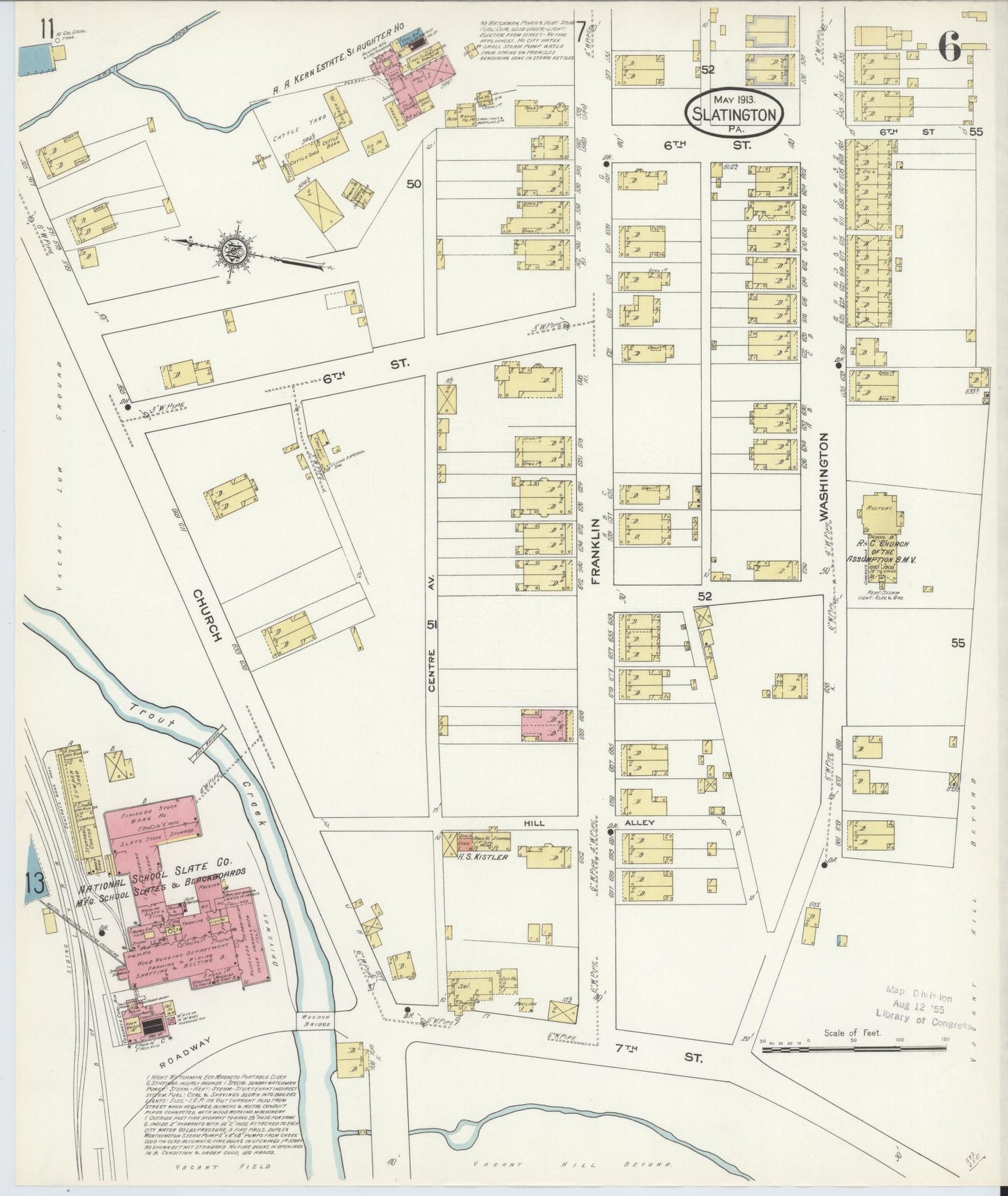 Sanborn Fire Insurance Map from Slatington, Lehigh County, Pennsylvania (1913), Sheet #0006 - Historic Sanborn Fire Insurance Map Print, vintage old map wall art, antique decor, genealogy gift, Pennsylvania Pennsylvania map