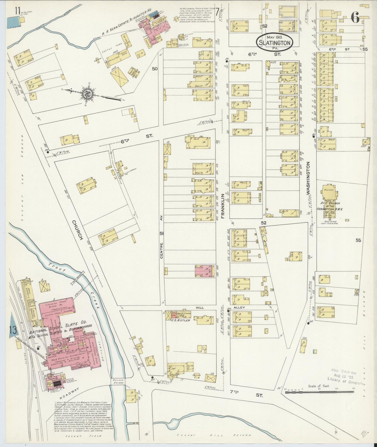 Sanborn Fire Insurance Map from Slatington, Lehigh County, Pennsylvania (1913), Sheet #0006 - Historic Sanborn Fire Insurance Map Print, vintage old map wall art, antique decor, genealogy gift, Pennsylvania Pennsylvania map