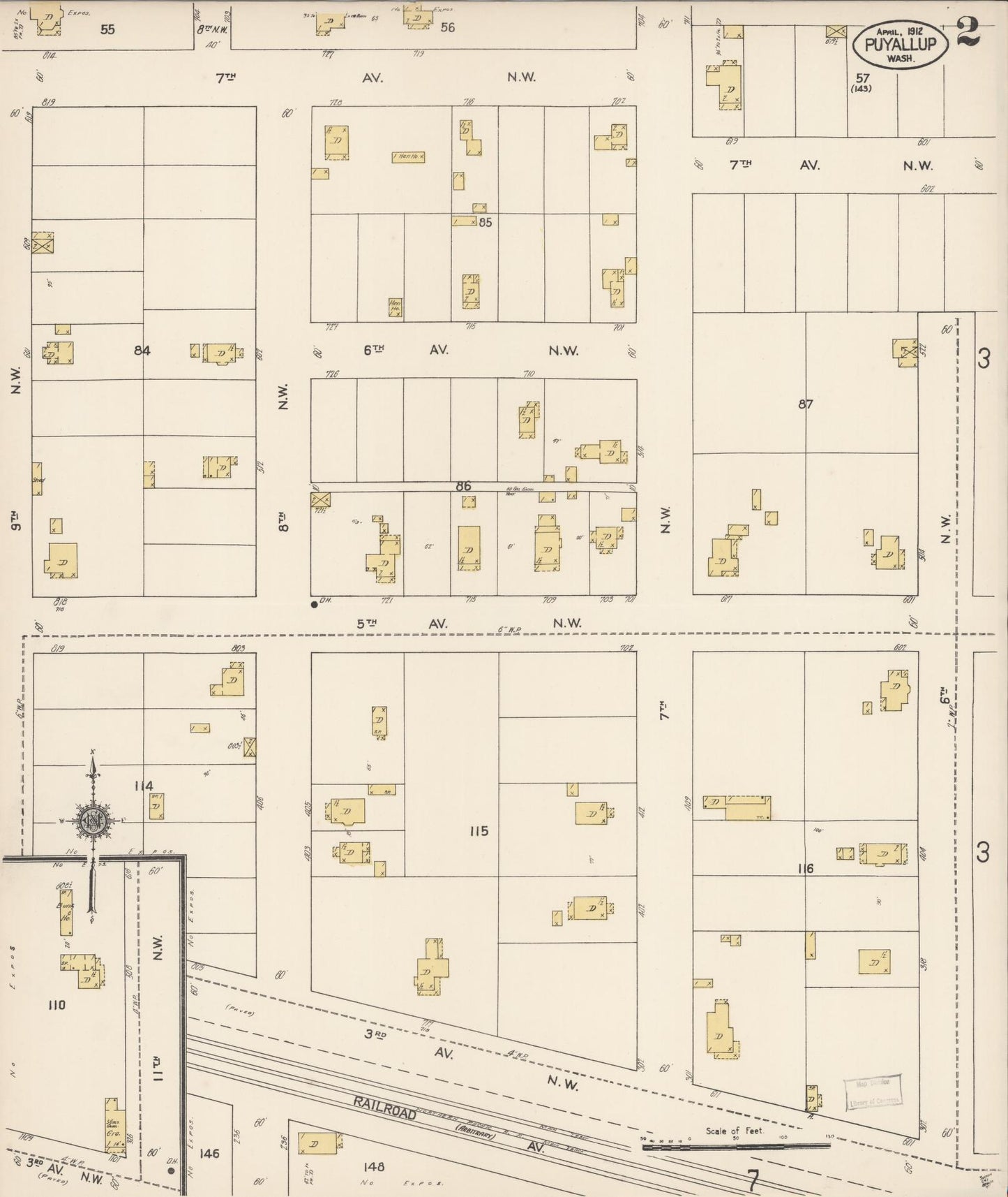 Sanborn Fire Insurance Map from Puyallup, Pierce County, Washington (1912), Sheet #0002 - Complete Map Set gallery image, historic Sanborn map, vintage wall art, Washington Washington