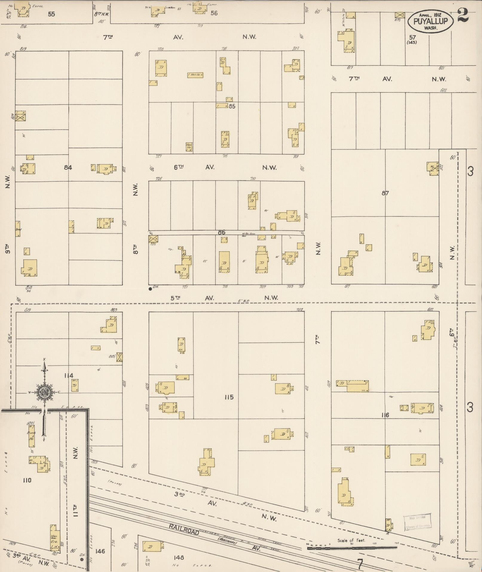Sanborn Fire Insurance Map from Puyallup, Pierce County, Washington (1912), Sheet #0002 - Complete Map Set gallery image, historic Sanborn map, vintage wall art, Washington Washington