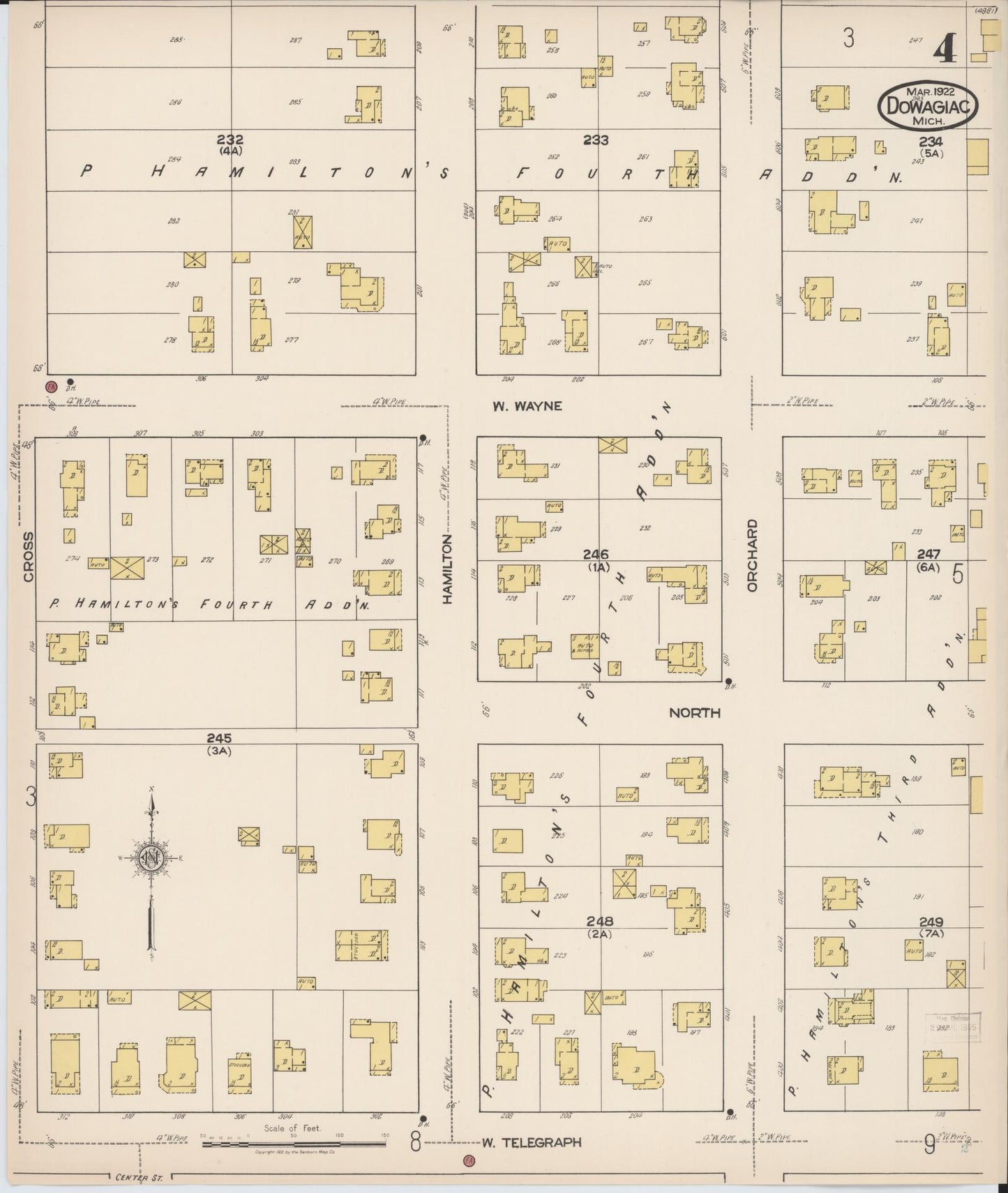 Sanborn Fire Insurance Map from Dowagiac, Cass County, Michigan (1922), Sheet #0004 - Complete Map Set gallery image, historic Sanborn map, vintage wall art, Michigan Michigan