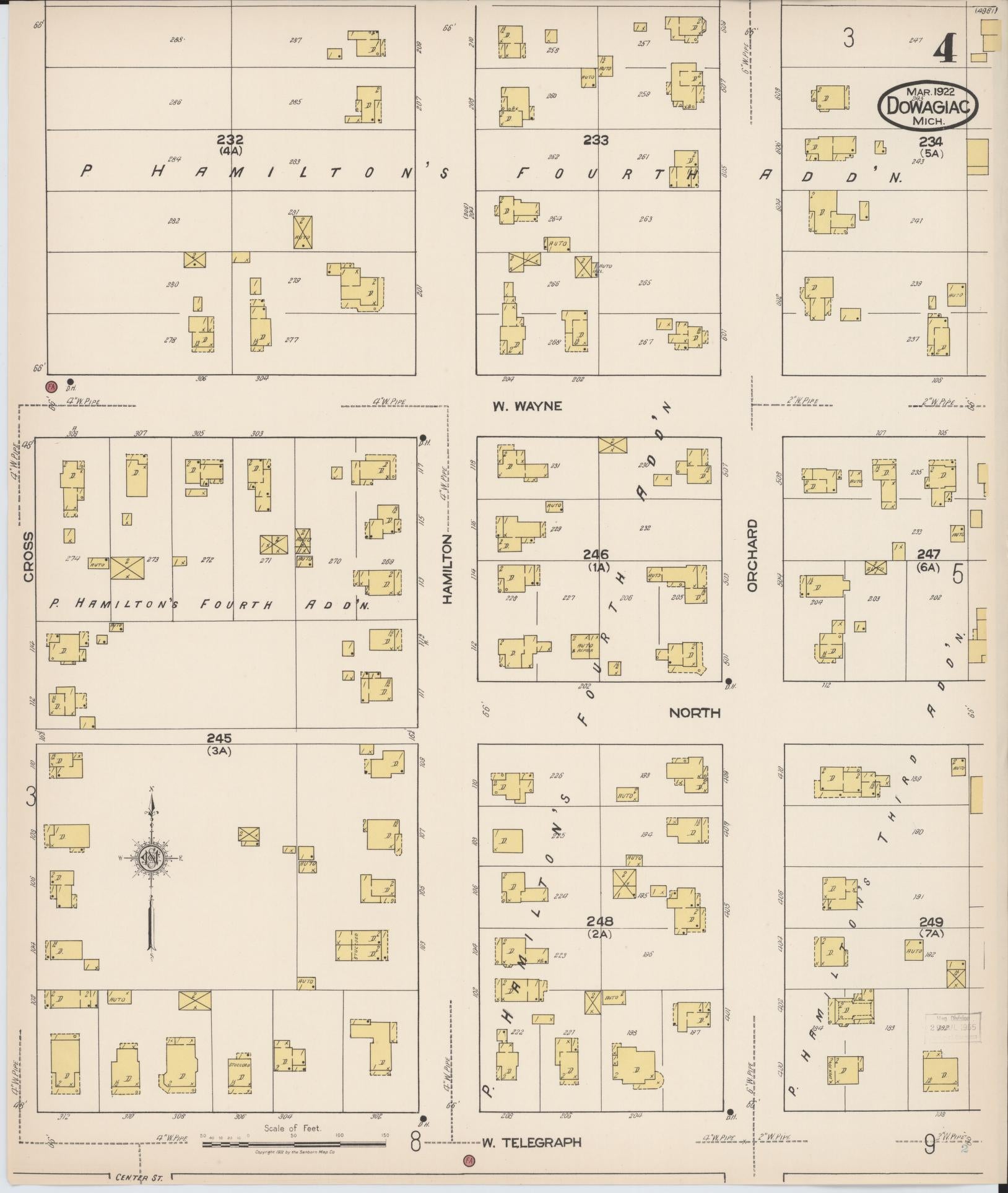 Sanborn Fire Insurance Map from Dowagiac, Cass County, Michigan (1922), Sheet #0004 - Complete Map Set gallery image, historic Sanborn map, vintage wall art, Michigan Michigan