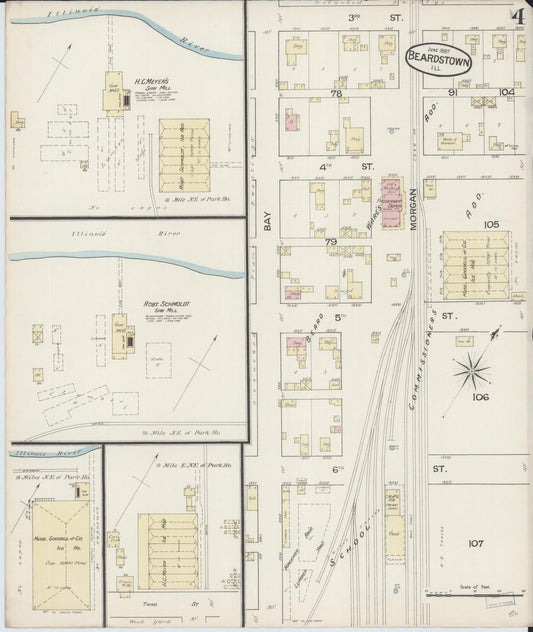 Sanborn Fire Insurance Map from Beardstown, Cass County, Illinois (1887), Sheet #0004 - Historic Sanborn Fire Insurance Map Print, vintage old map wall art, antique decor, genealogy gift, Illinois Illinois map