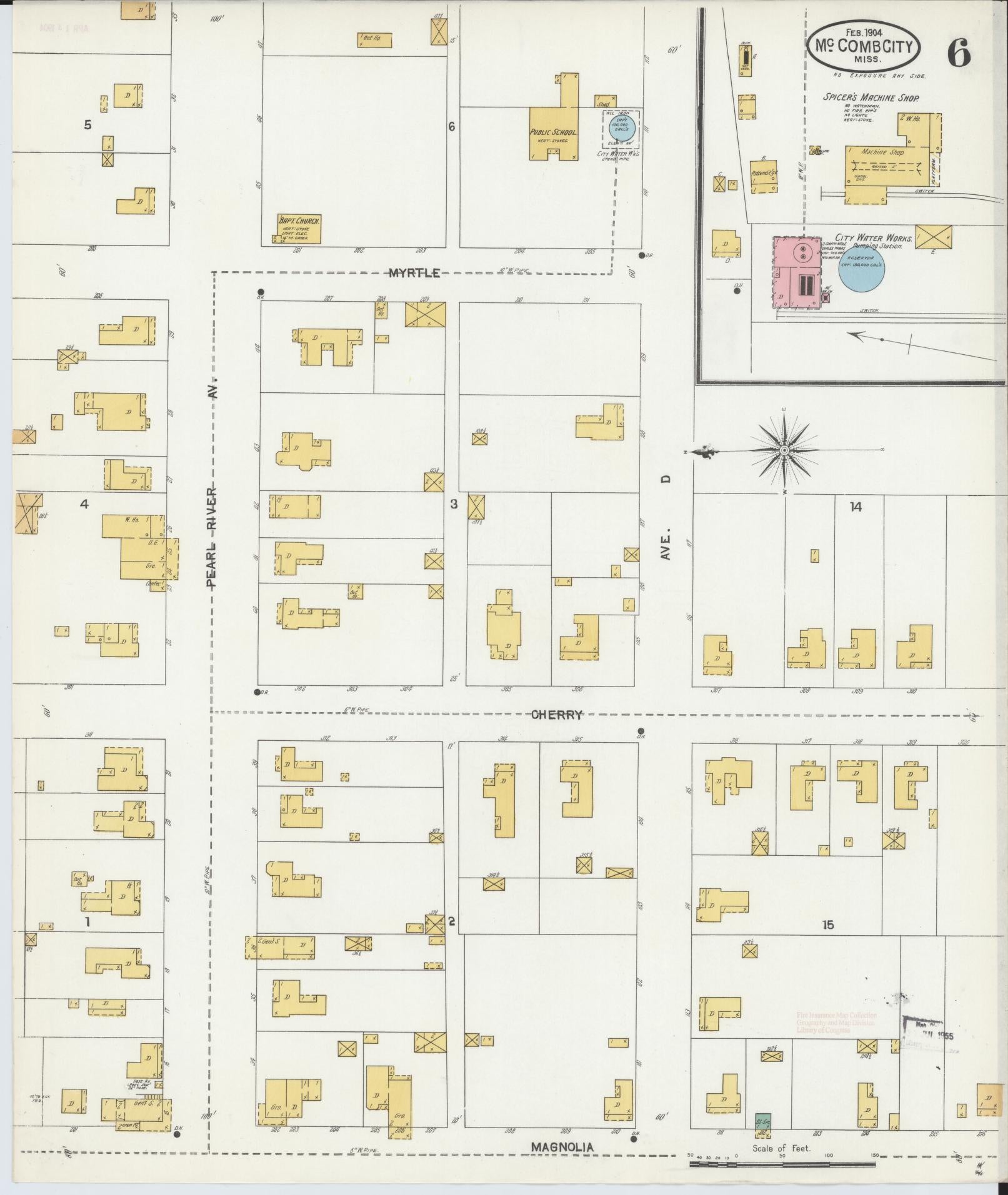 Sanborn Fire Insurance Map from McComb, Pike County, Mississippi (1904), Sheet #0006 - Complete Map Set gallery image, historic Sanborn map, vintage wall art, Mississippi Mississippi