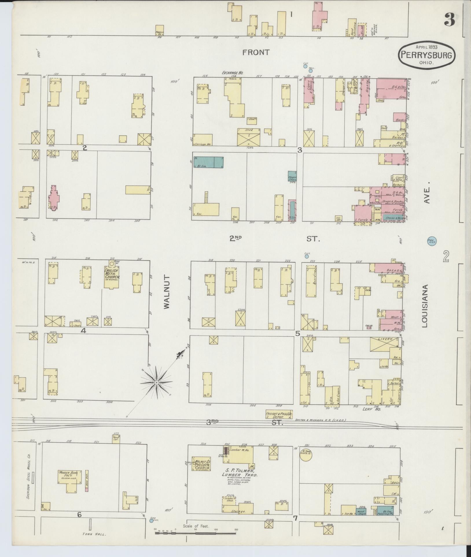 Sanborn Fire Insurance Map from Perrysburg, Wood County, Ohio (1893), Sheet #0003 - Historic Sanborn Fire Insurance Map Print, vintage old map wall art, antique decor, genealogy gift, Ohio Ohio map